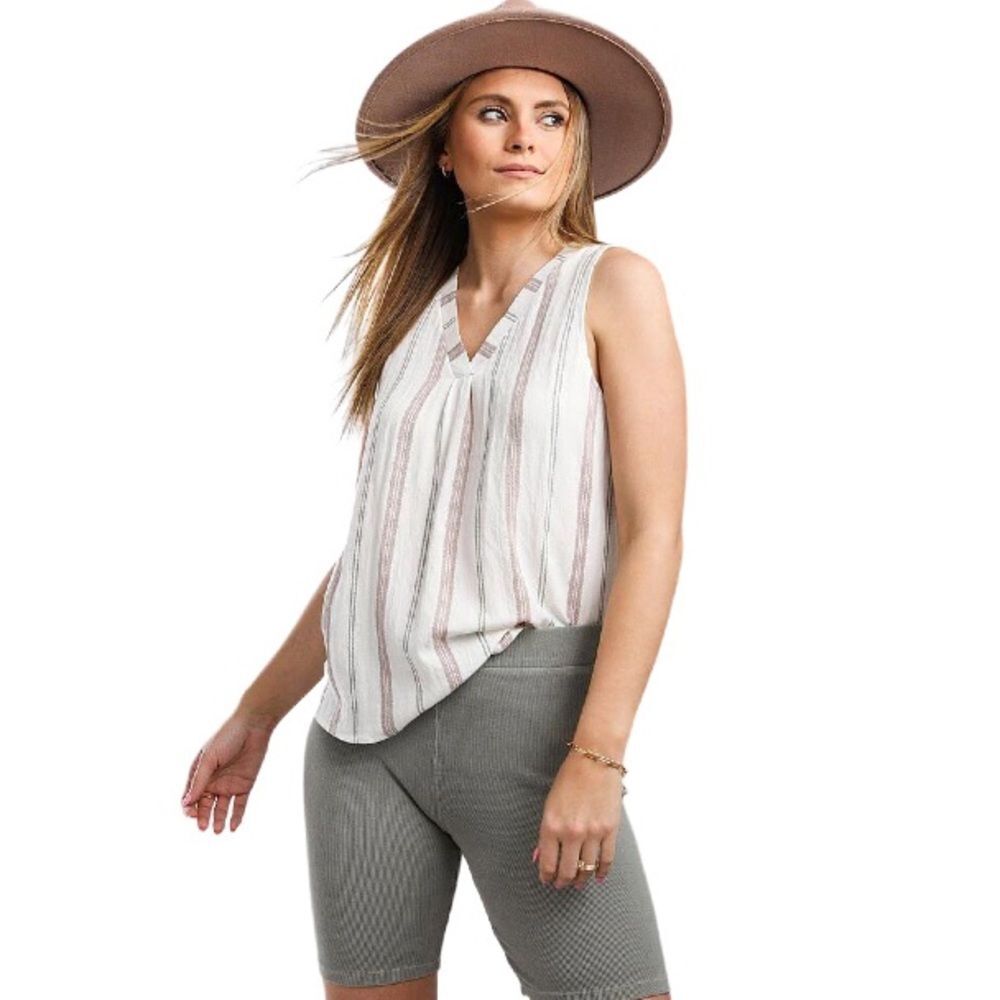 Mine Woven Striped Button Detail Tank Top